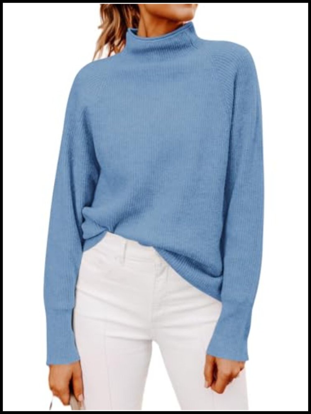 Women's Mock Neck Dolman Sleeve Sweater Pullover Soft Knit Winter Top